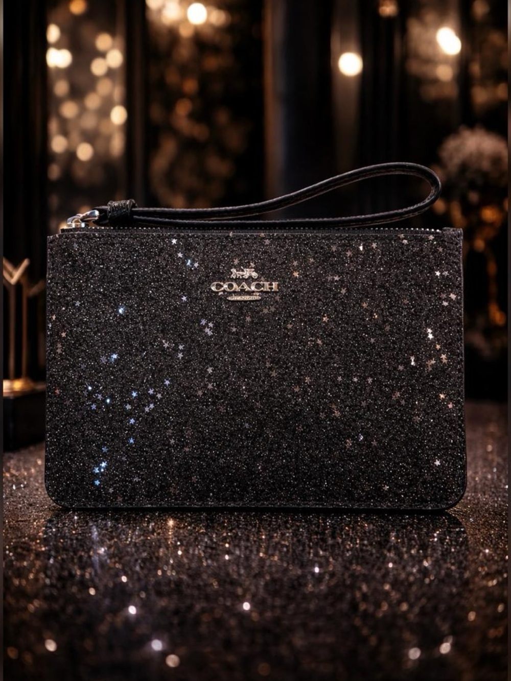 Coach Black Glitter Star Print Wristlet NWT - Picture 3 of 6
